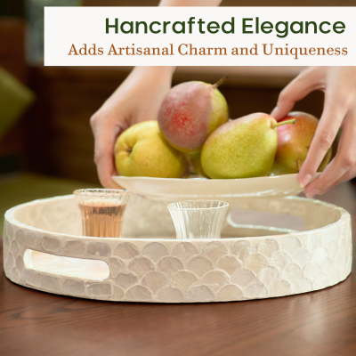 Capiz Round Decorative Tray with Handles