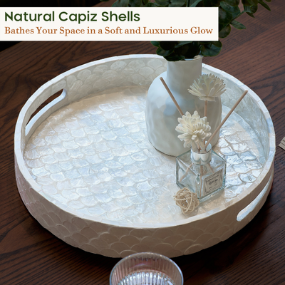 Capiz Round Decorative Tray with Handles