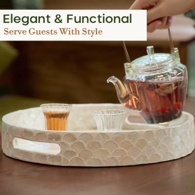 Capiz Round Decorative Tray with Handles