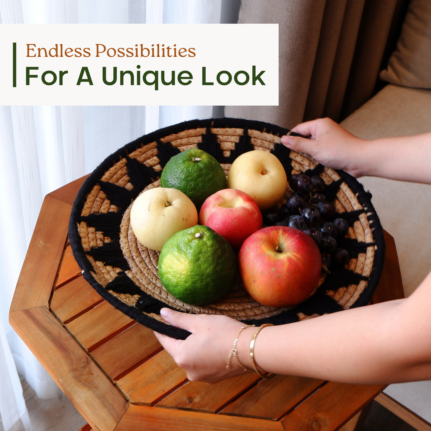 Set of 3 Black Boho Wall Baskets Decor