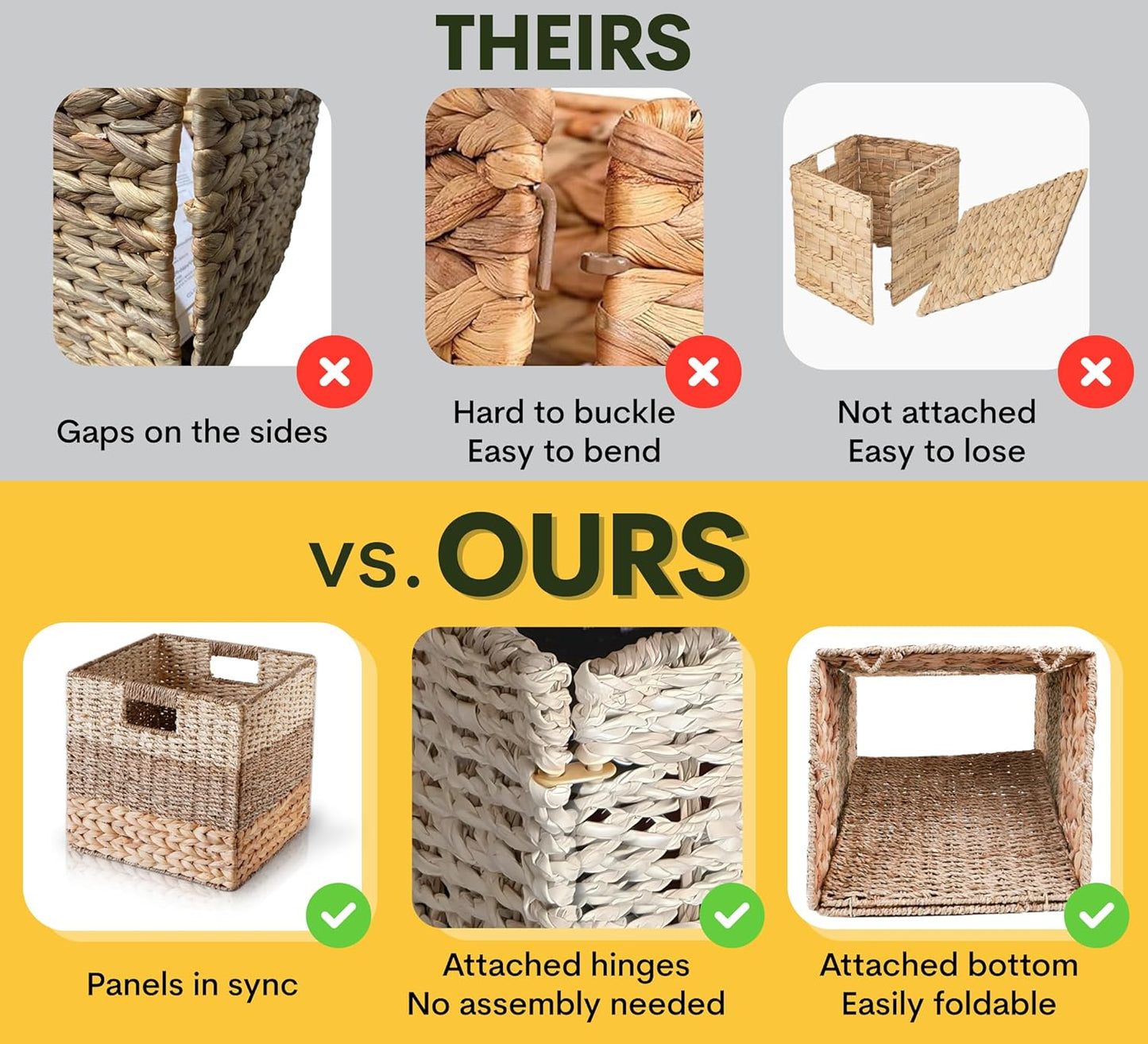 Set of 4 Wicker Storage Cube Bins