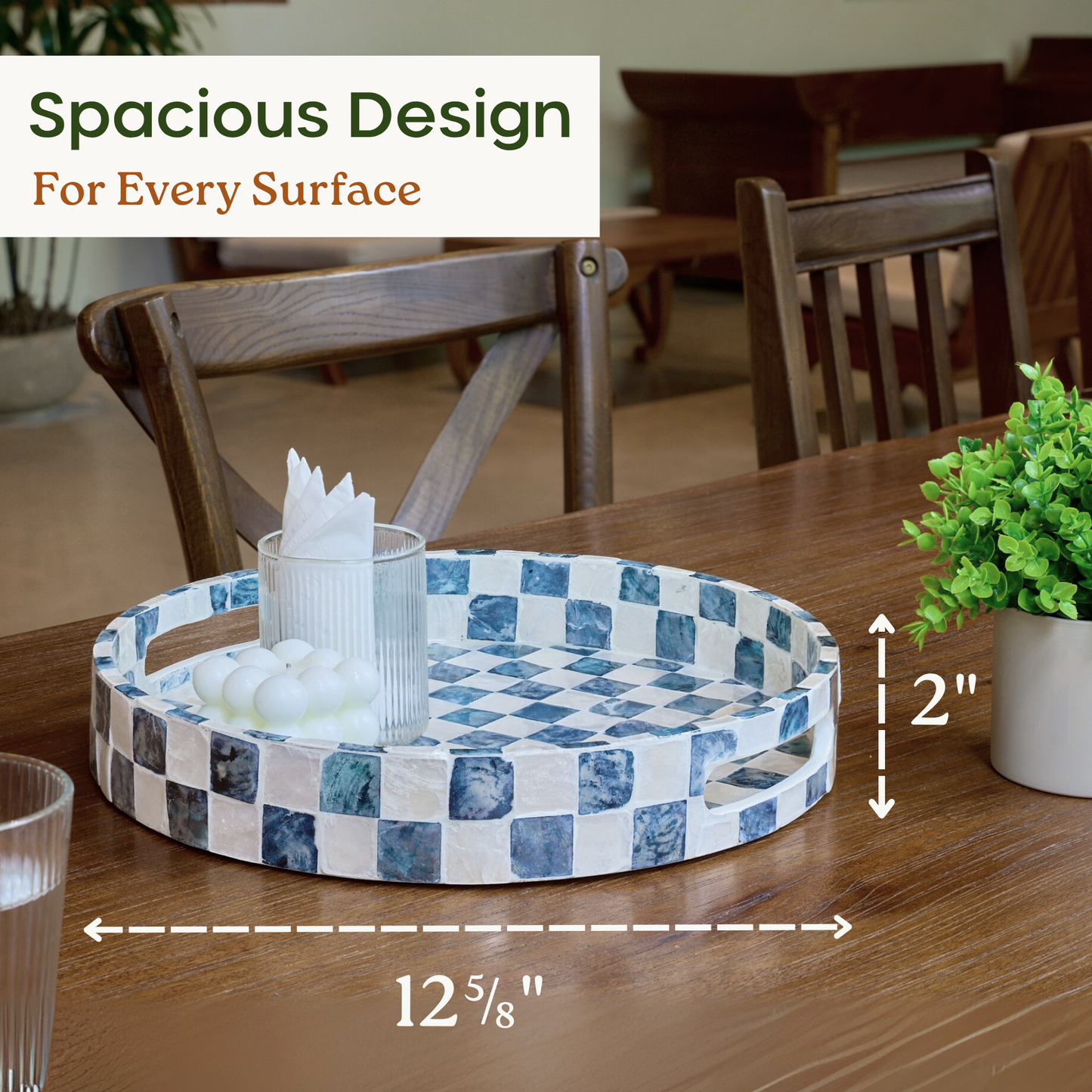Round Checkered Tray (Blue)