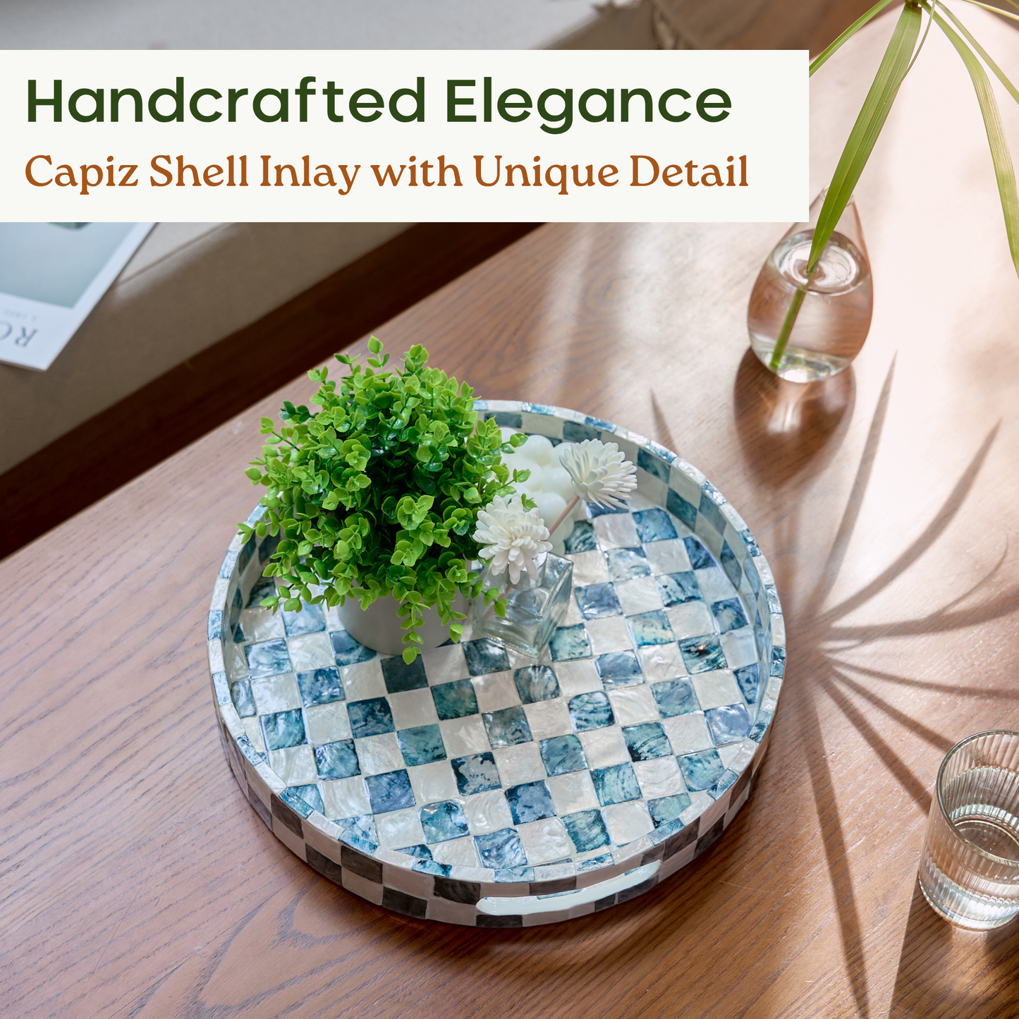 Round Checkered Tray (Blue)