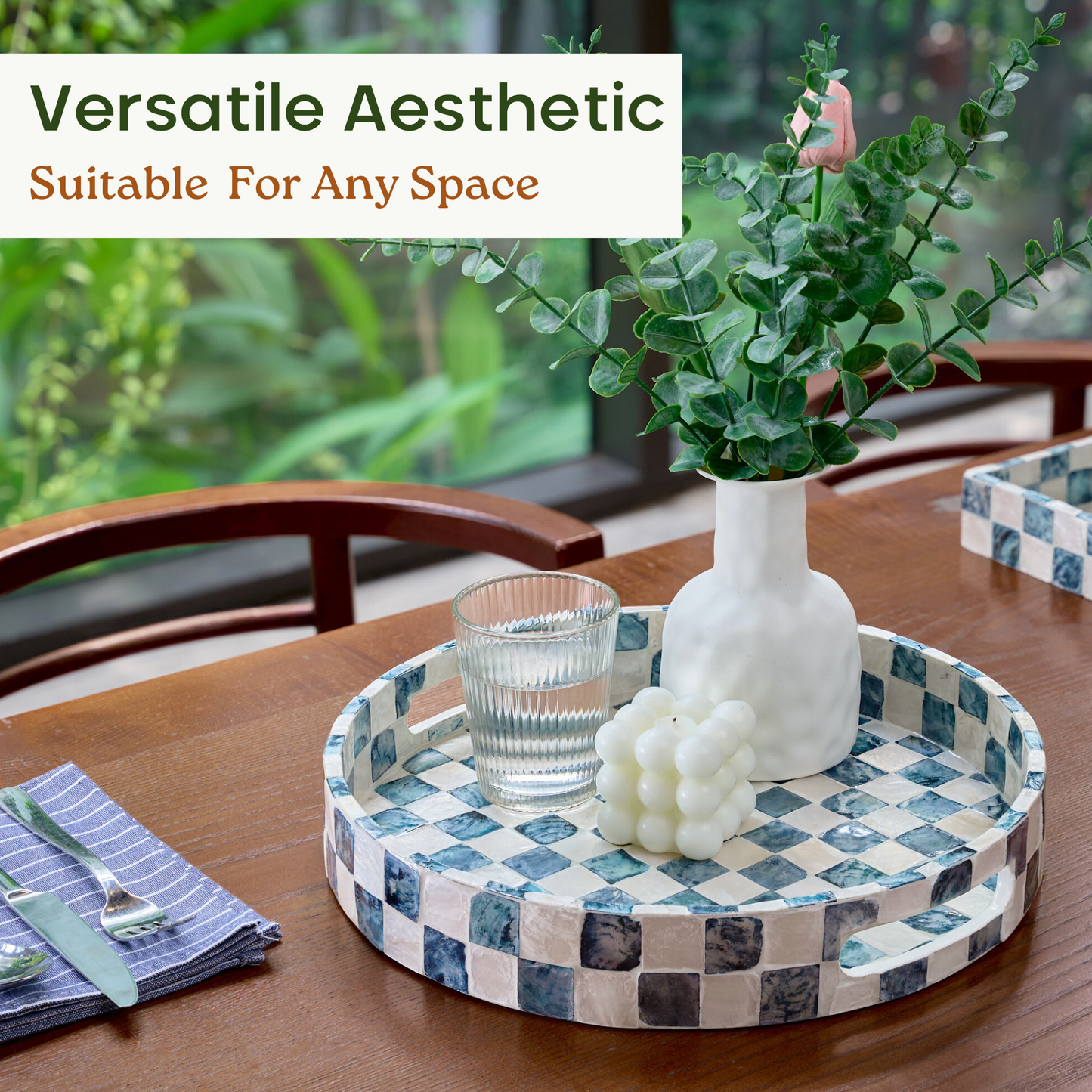 Round Checkered Tray (Blue)