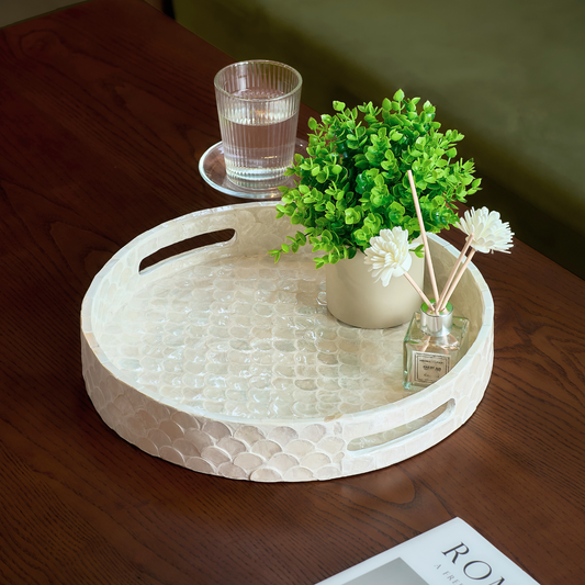 Capiz Round Decorative Tray with Handles