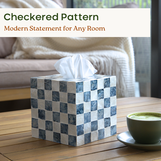 Square Checkered Tissue Box (Blue)