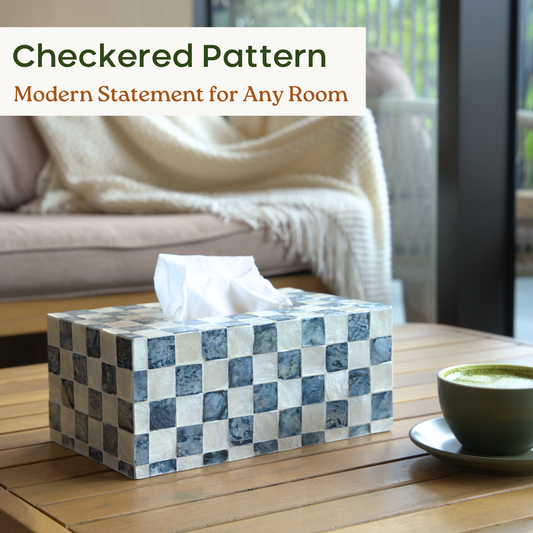 Rectangle Checkered Tissue Box (Blue)