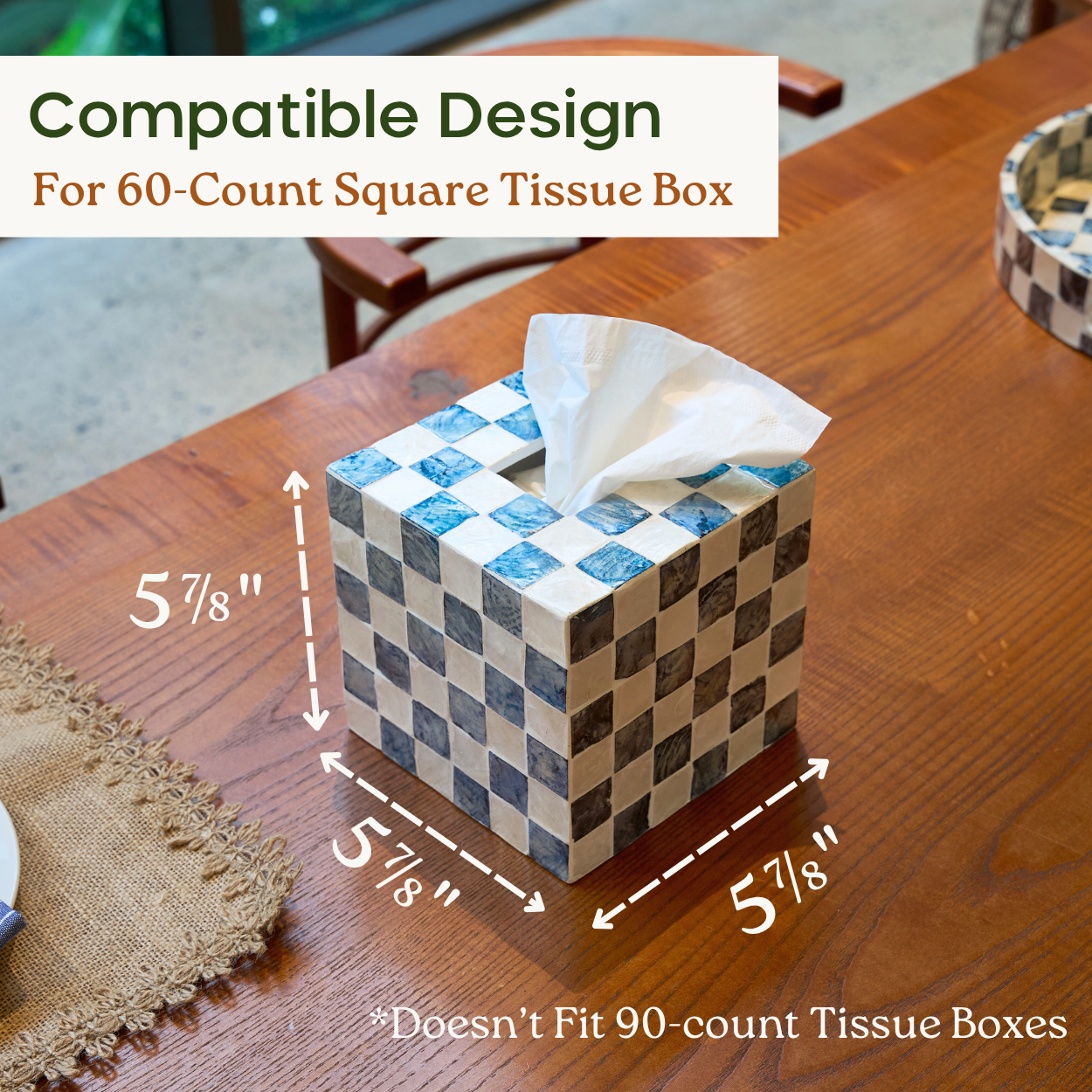 Square Checkered Tissue Box (Blue)