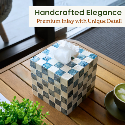 Square Checkered Tissue Box (Blue)