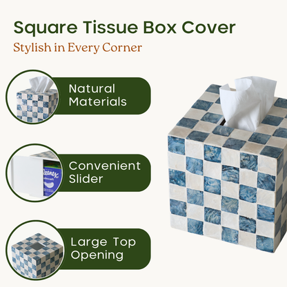 Square Checkered Tissue Box (Blue)