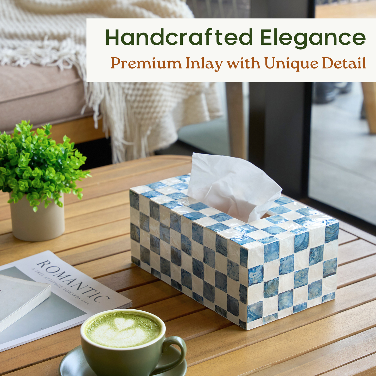 Rectangle Checkered Tissue Box (Blue)