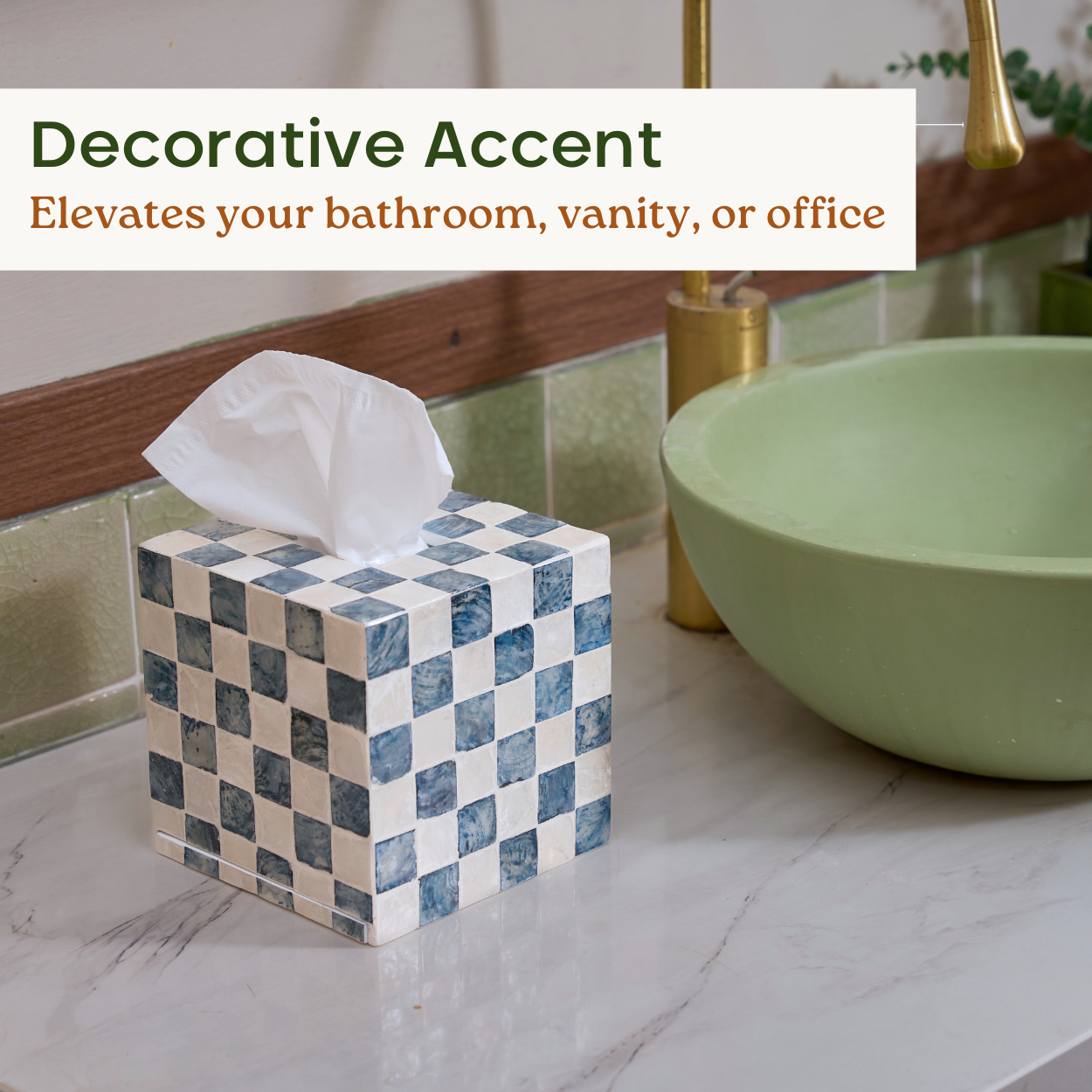 Square Checkered Tissue Box (Blue)