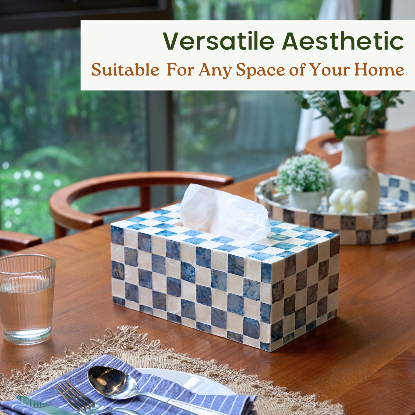Rectangle Checkered Tissue Box (Blue)