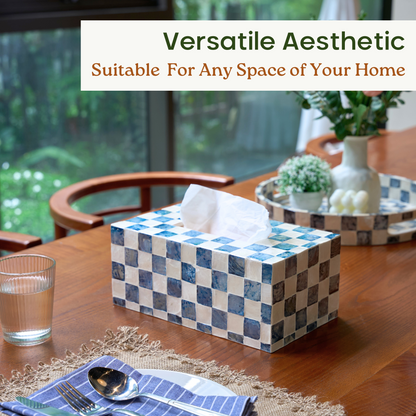 Rectangle Checkered Tissue Box (Blue)