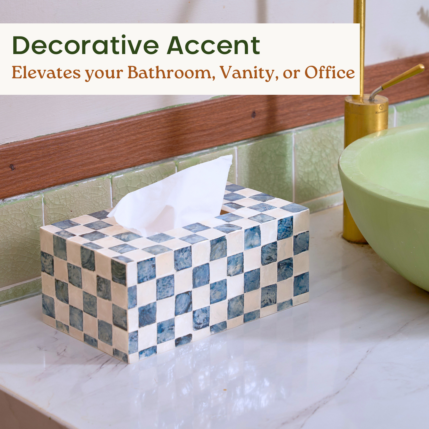 Rectangle Checkered Tissue Box (Blue)