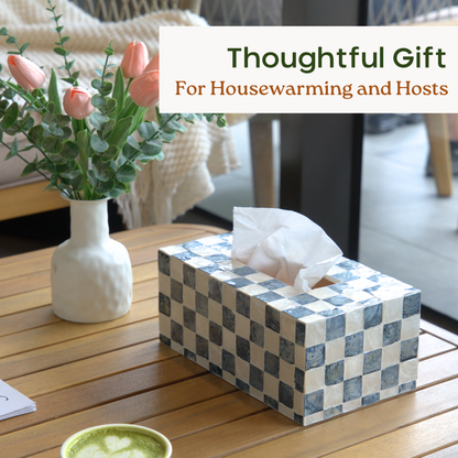 Rectangle Checkered Tissue Box (Blue)