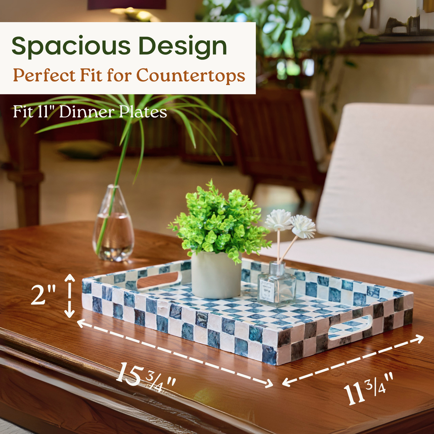 Rectangle Checkered Tray (Blue)