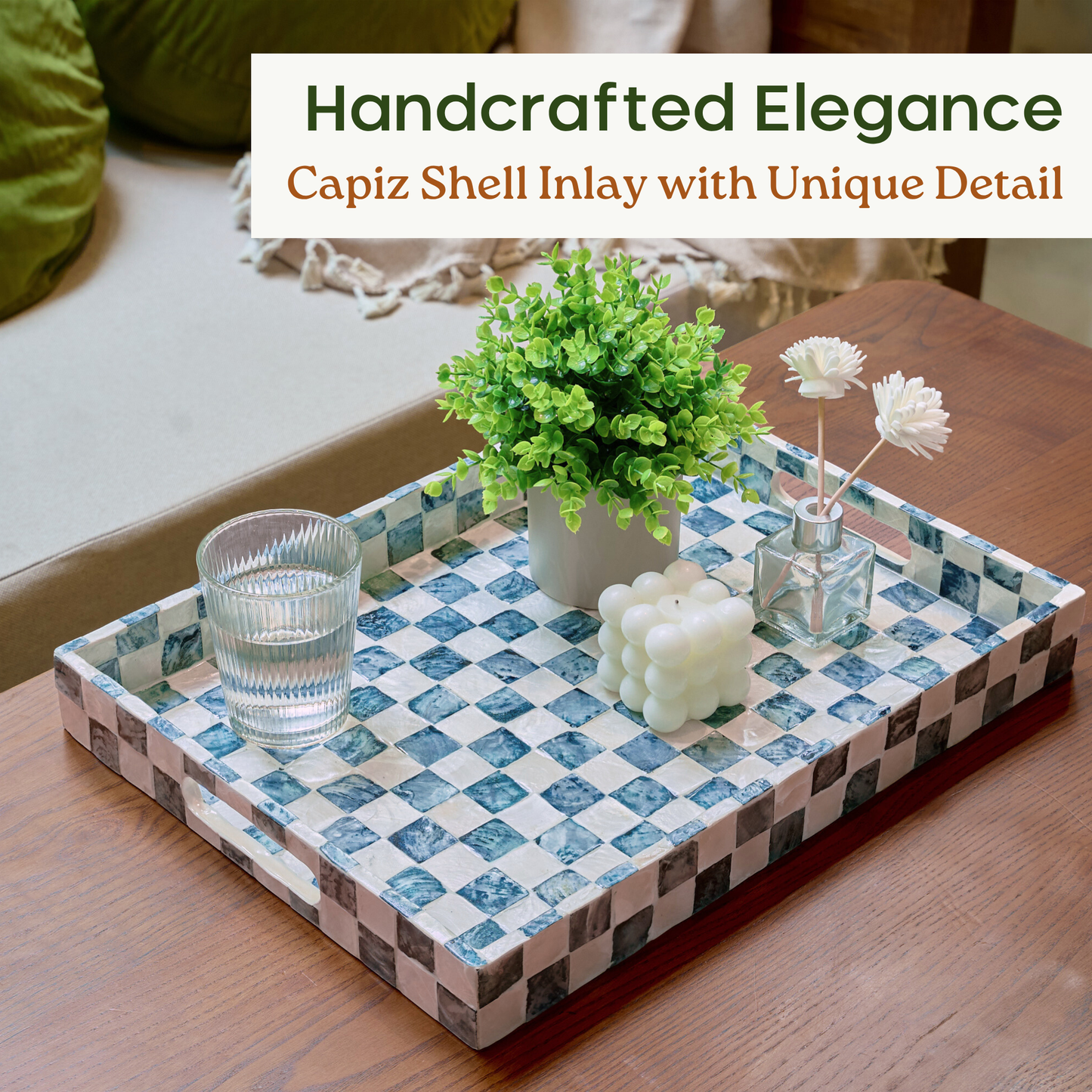 Rectangle Checkered Tray (Blue)