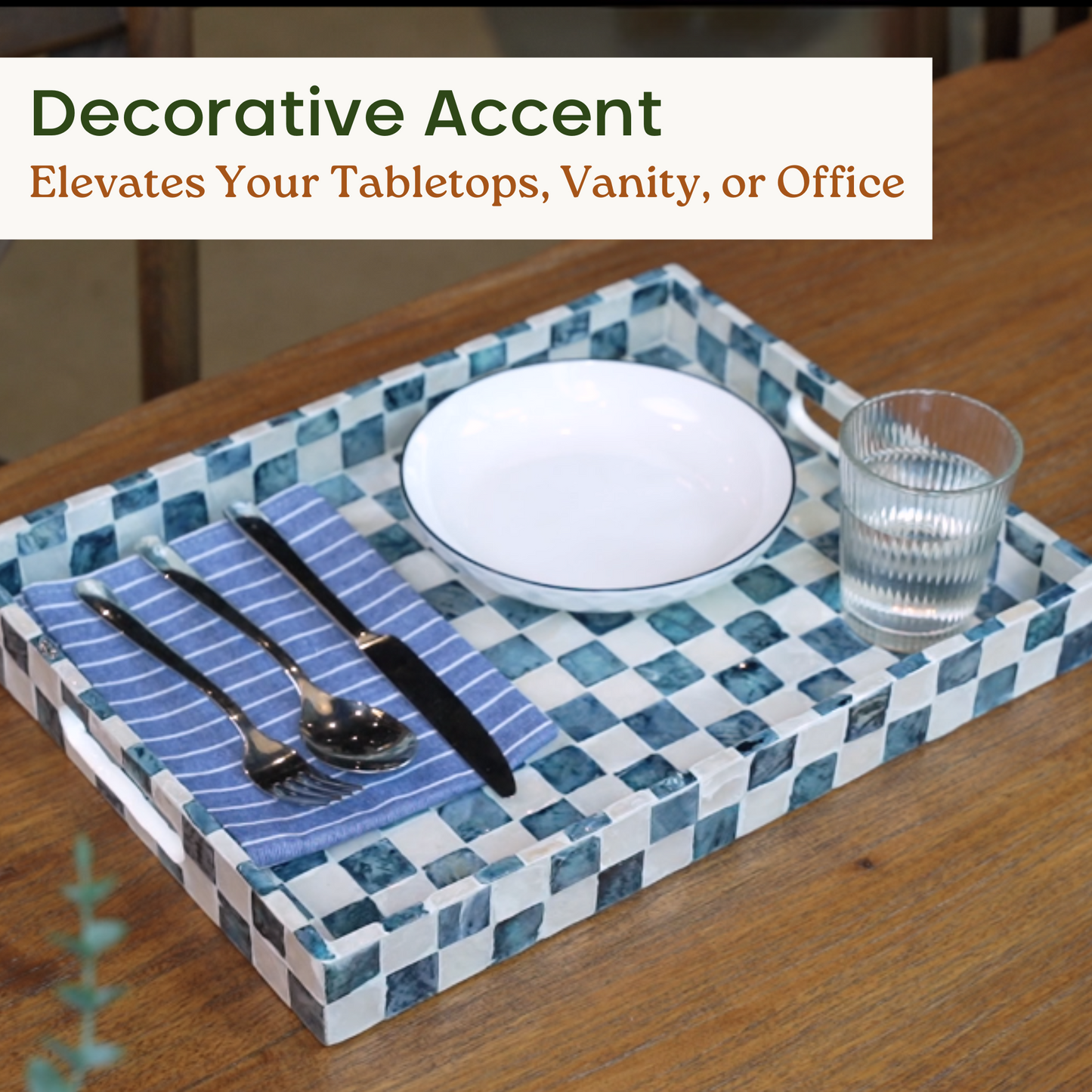 Rectangle Checkered Tray (Blue)