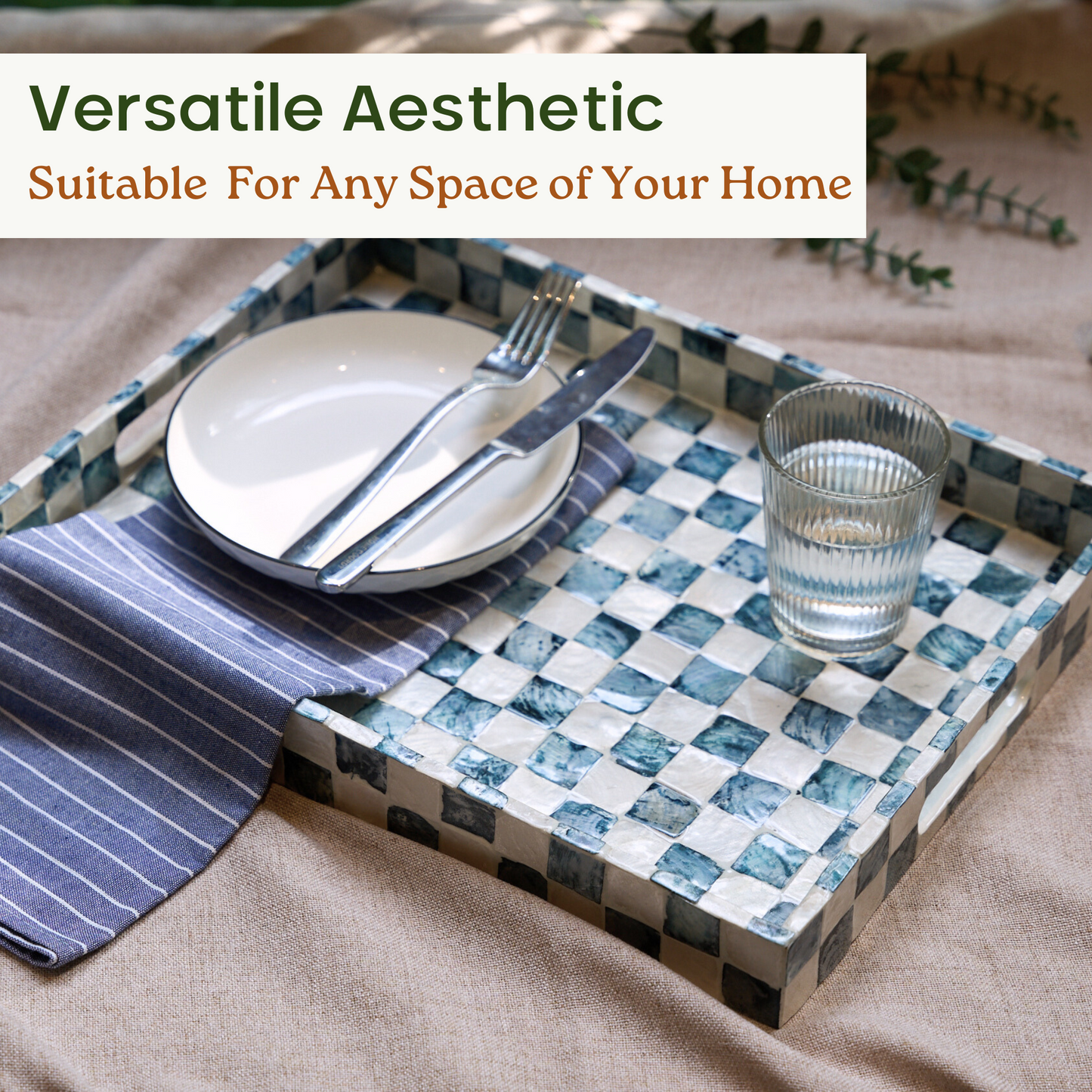 Rectangle Checkered Tray (Blue)