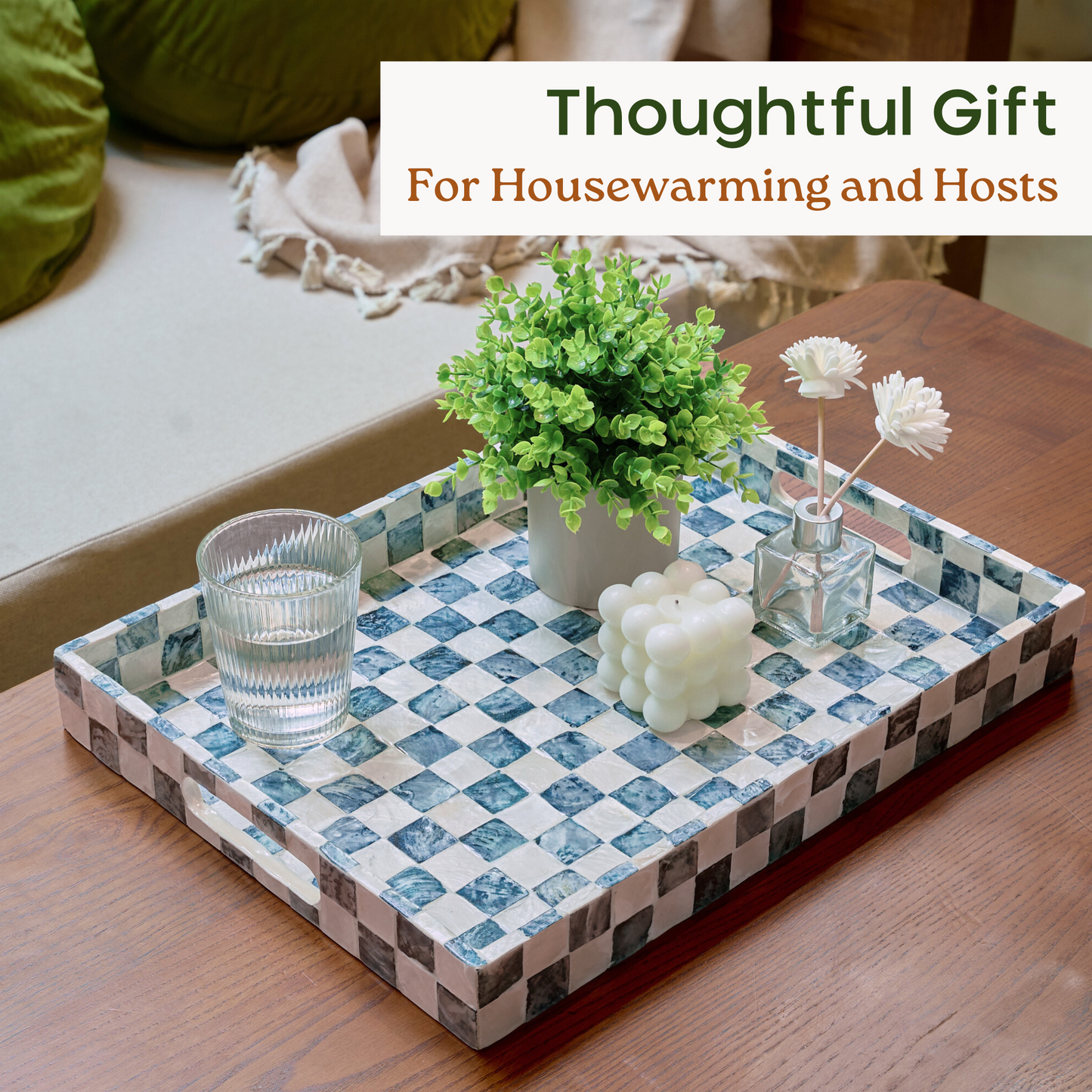 Rectangle Checkered Tray (Blue)