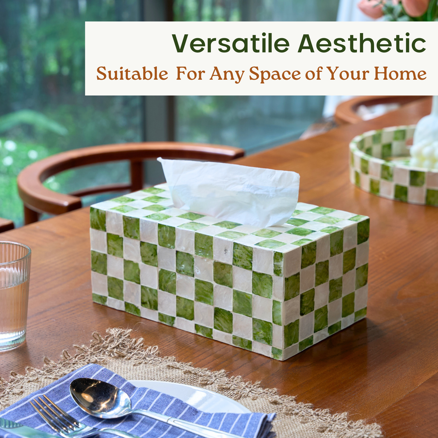 Rectangle Checkered Tissue Box (Green)