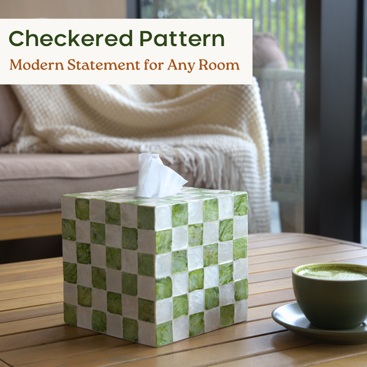 Square Checkered Tissue Box (Green)
