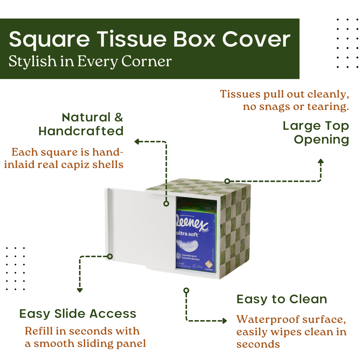 Square Checkered Tissue Box (Green)