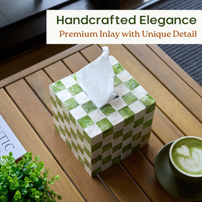 Square Checkered Tissue Box (Green)