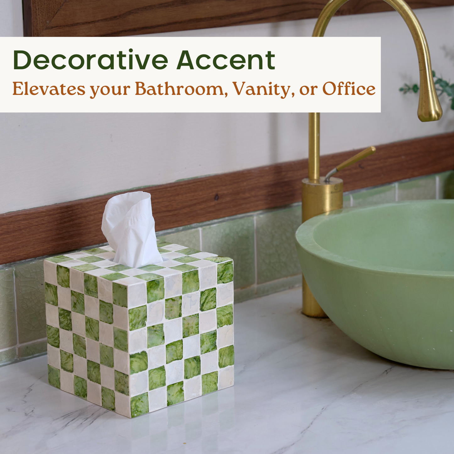 Square Checkered Tissue Box (Green)