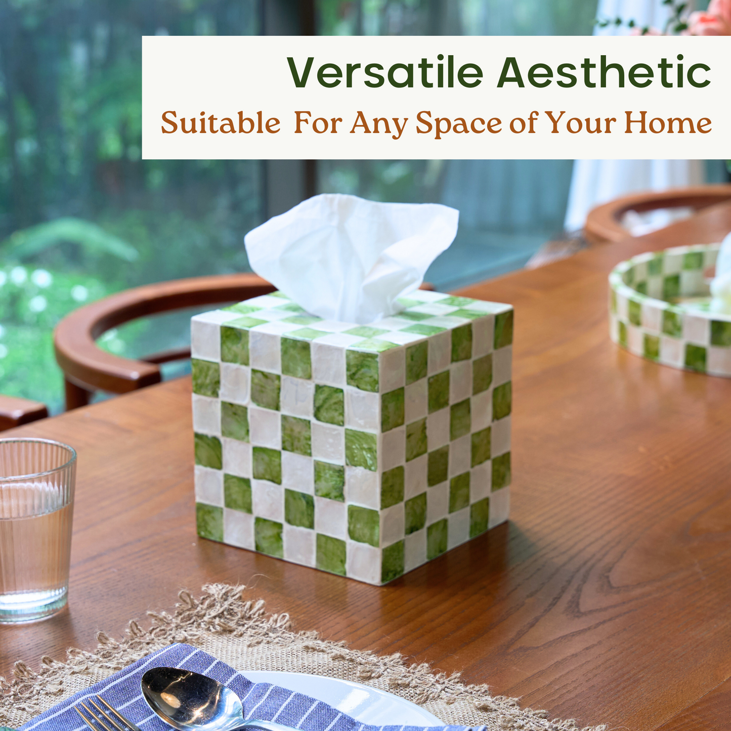 Square Checkered Tissue Box (Green)