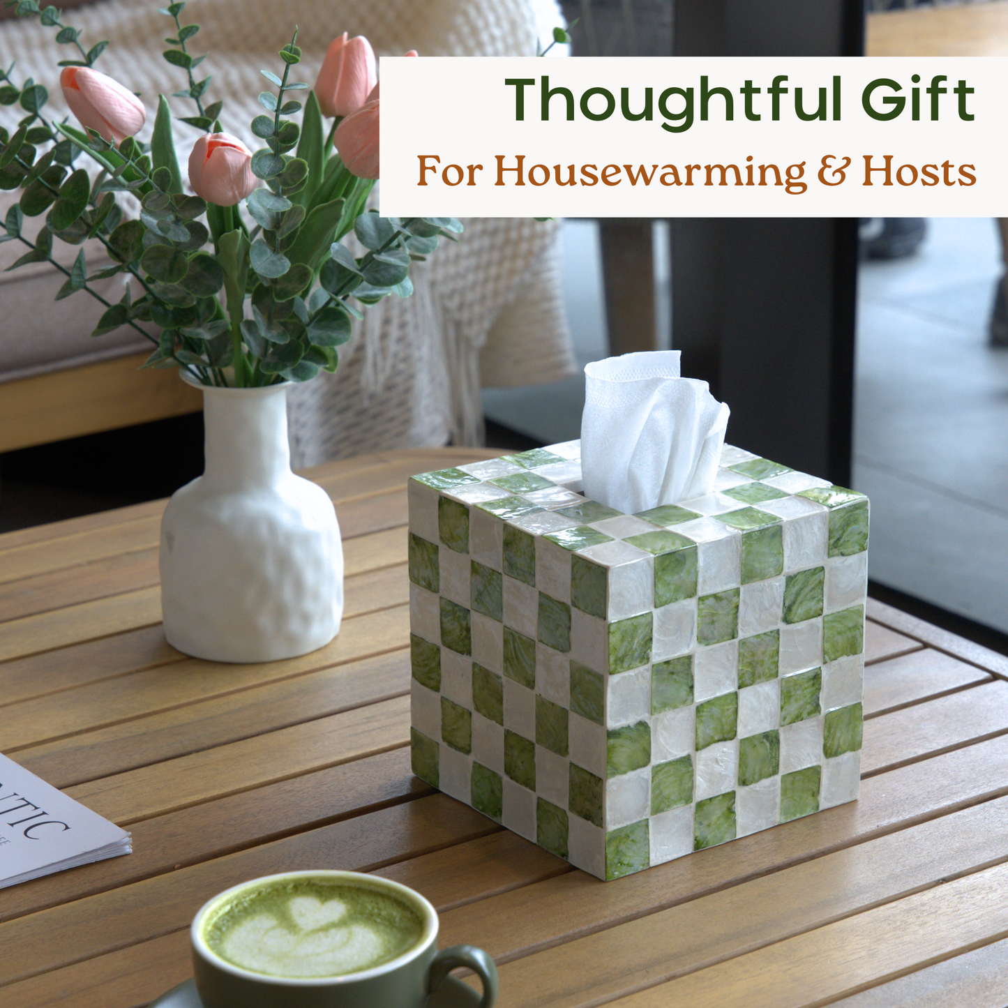 Square Checkered Tissue Box (Green)