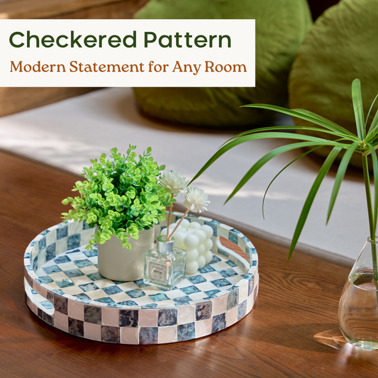 Round Checkered Tray (Blue)