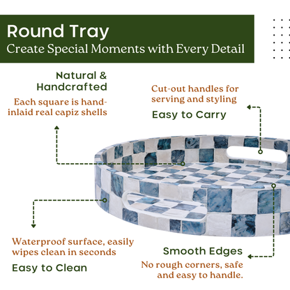 Round Checkered Tray (Blue)