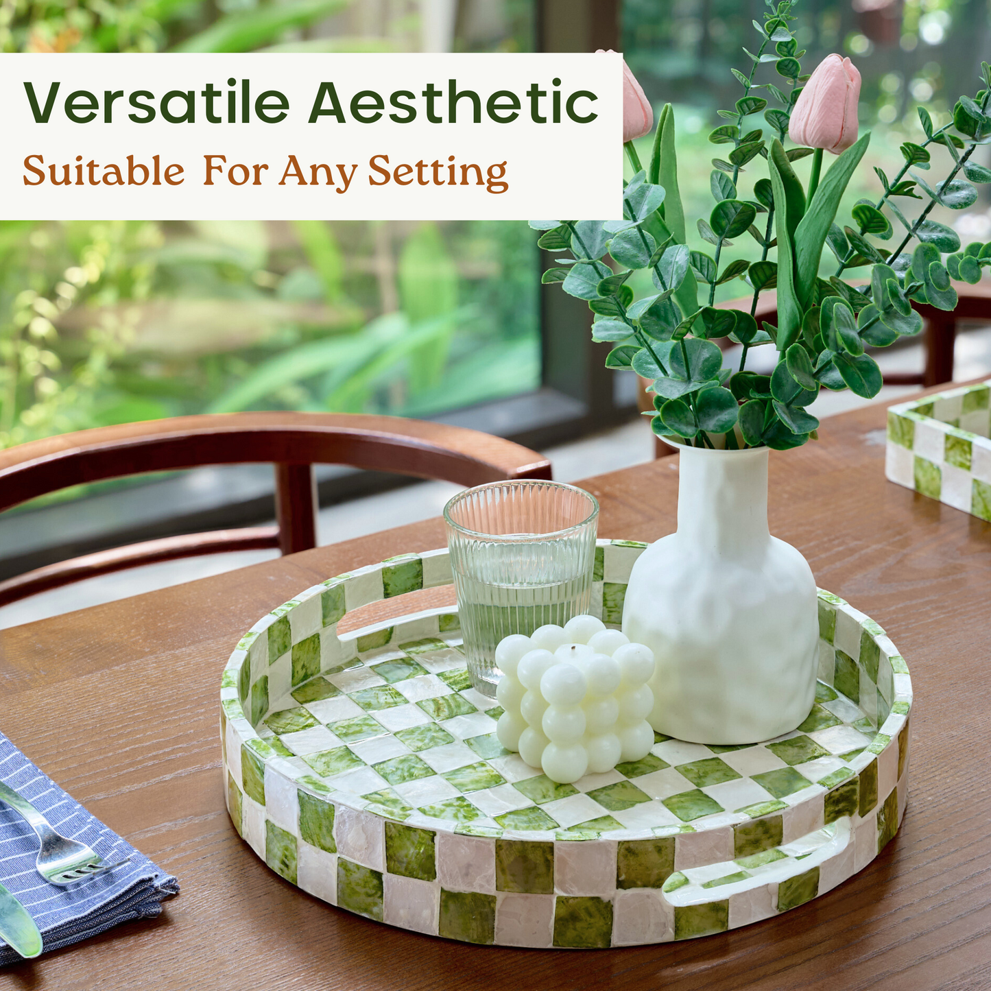 Round Checkered Tray (Green)